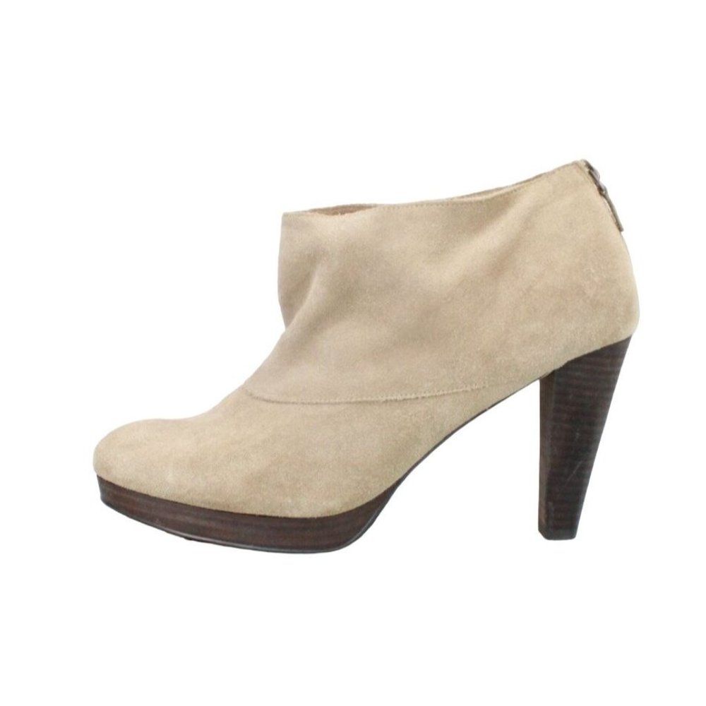 Cole Haan Tan Suede Back Zip Ankle Pump Booties Size 10 B - Picture 1 of 9